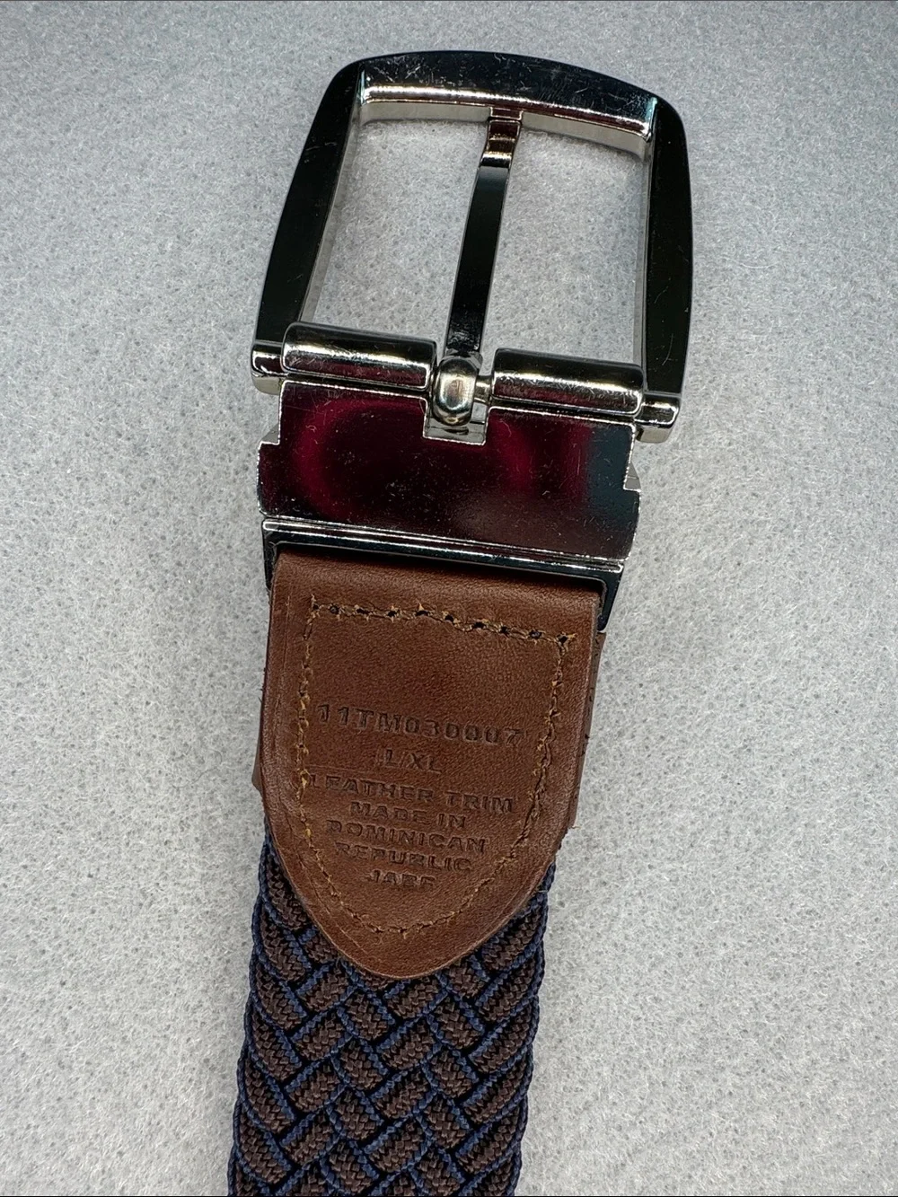 Tommy Bahama Blue Brown Braided Reversible Stretch Belt Silver Buckle Size L/XL